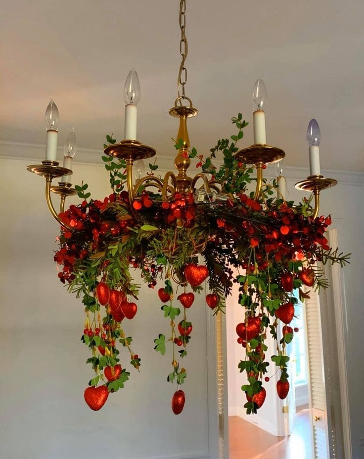 Romantic Hanging Valentine Chandelier with Greenery