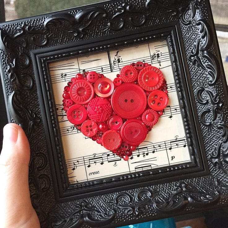 Romantic Red Button Heart Frame