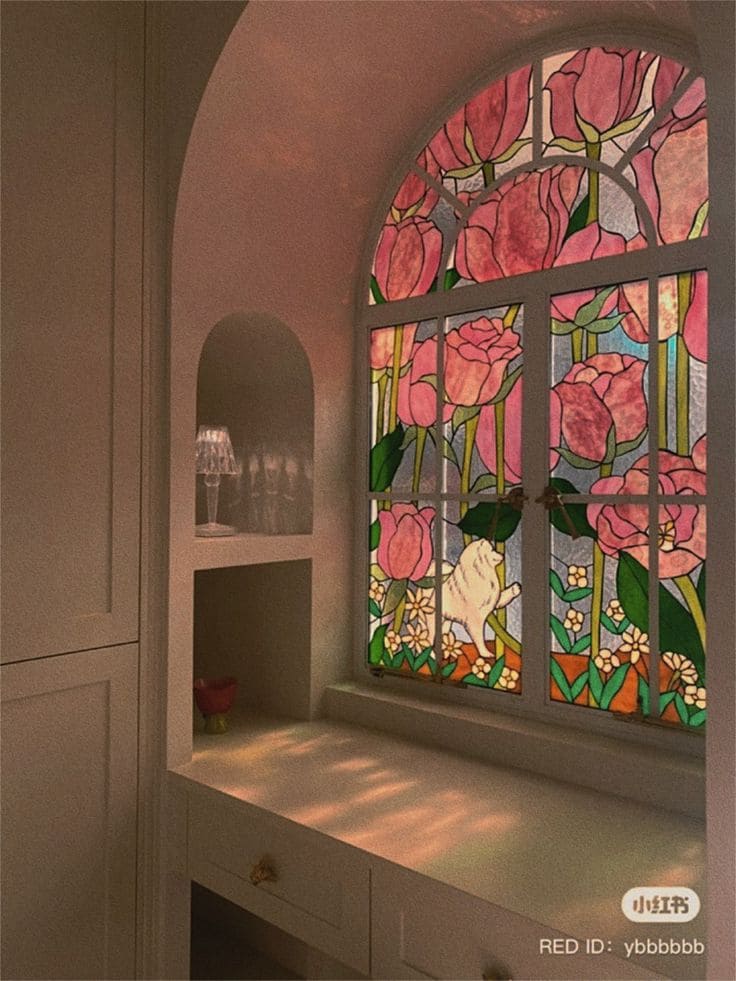 Romantic Stained Glass Floral Window Design