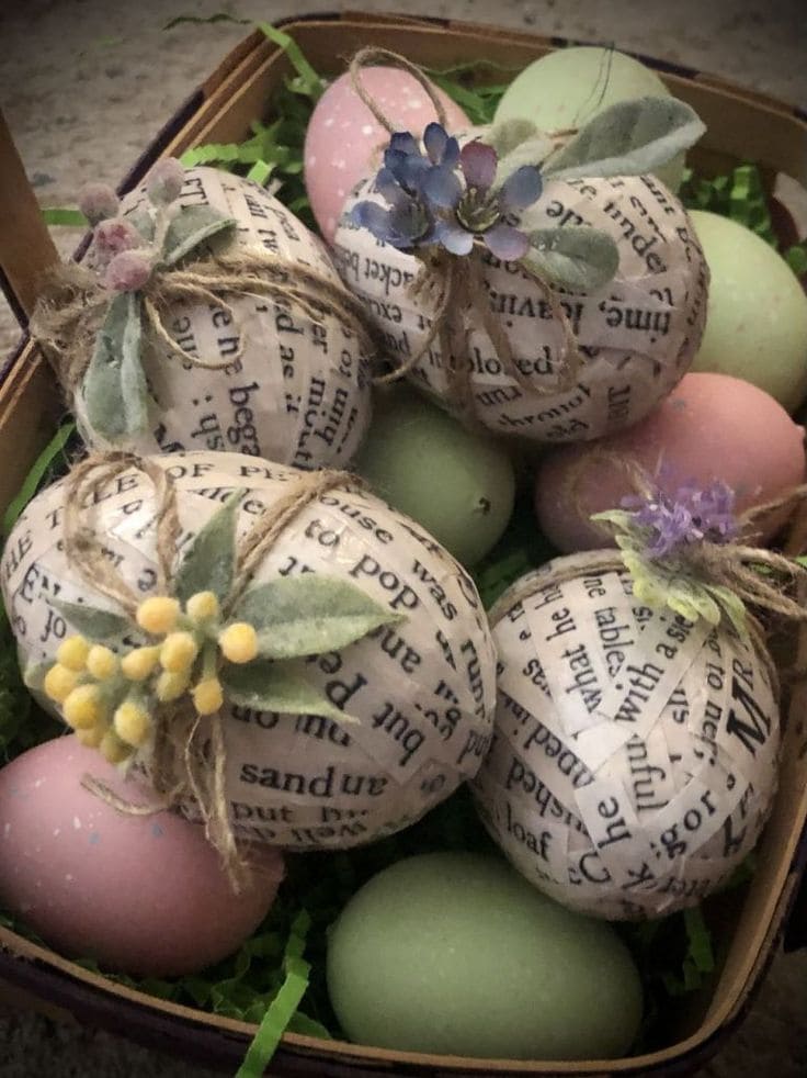 Rustic Book-Page Easter Eggs with Florals