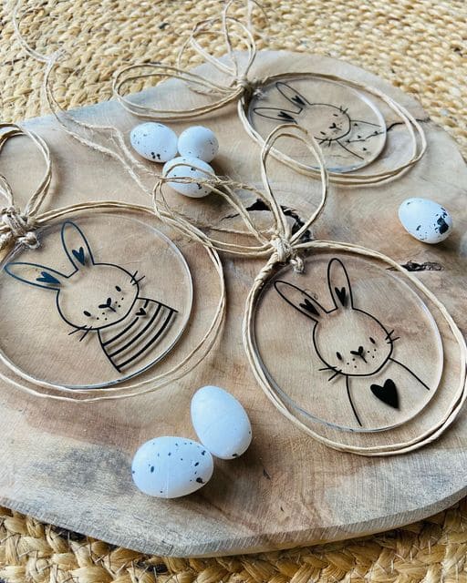 Rustic Bunny Easter Wooden Hoop Ornaments