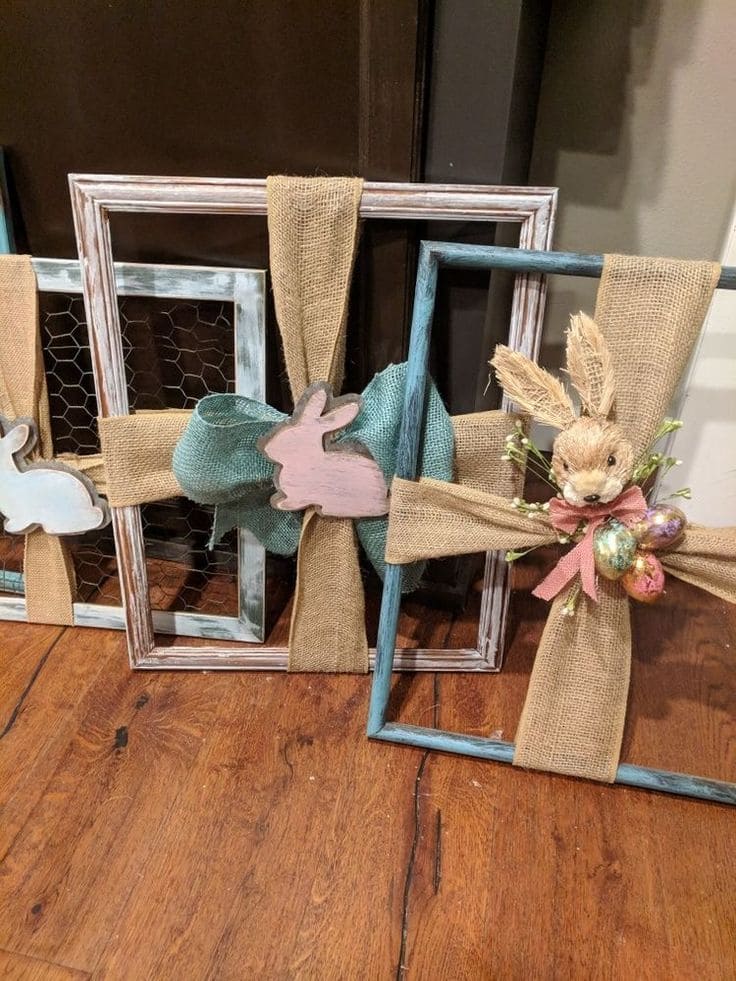 Rustic Burlap Bunny Frame Decor