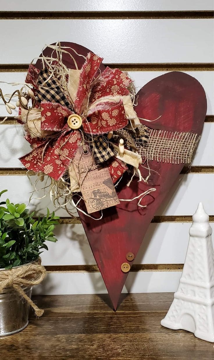 Rustic Burlap and Fabric Valentine Heart