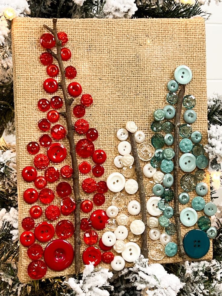 Rustic Button Christmas Tree Canvas Art