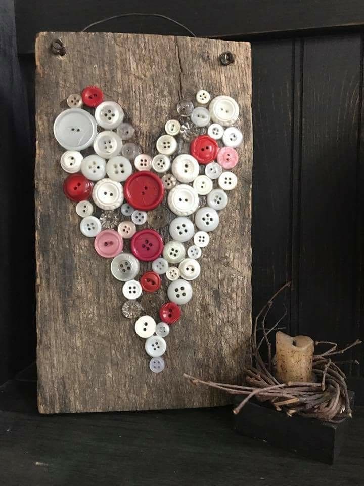 Rustic Button Heart Wooden Plaque