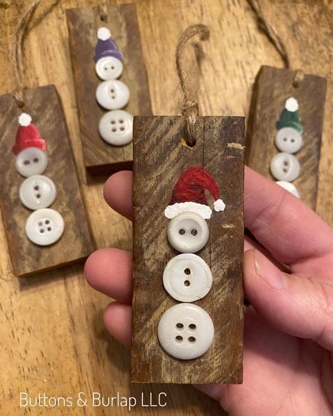 Rustic Button Snowman Christmas Ornaments