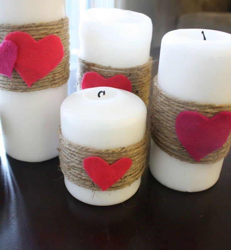 Rustic Candle Wraps with Felt Hearts