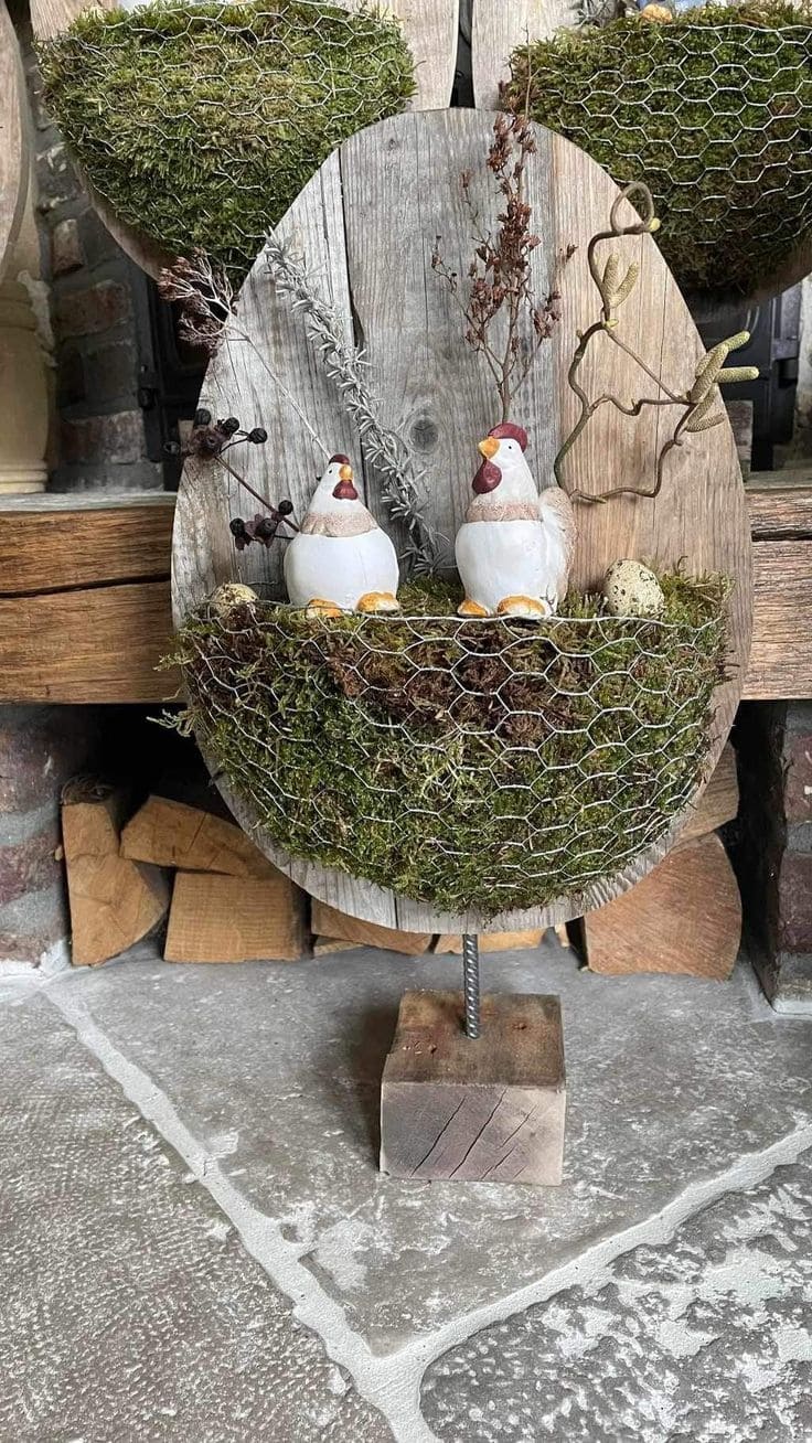 Rustic Farmhouse Egg-Shaped Nest Display