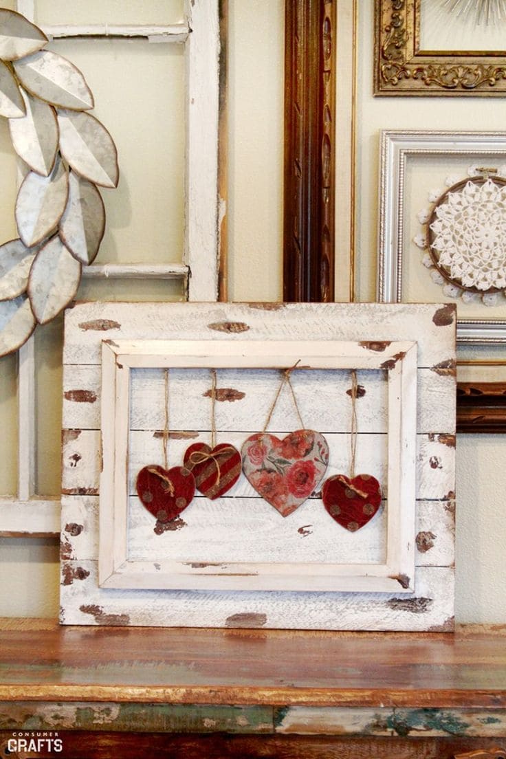 Rustic Hanging Heart Frame Valentines Decor