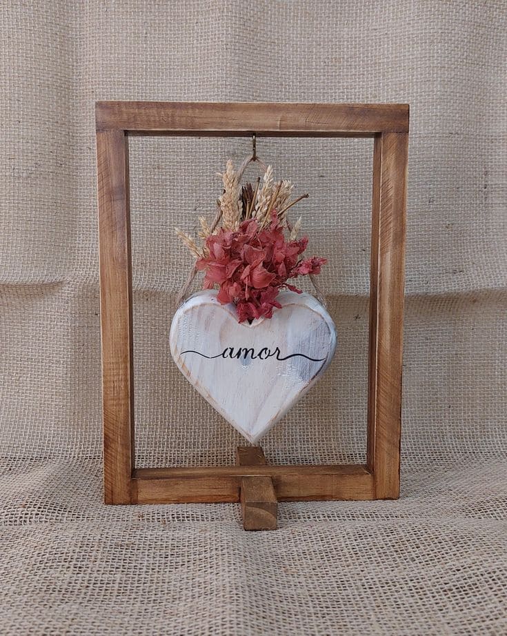 Rustic Heart Frame with Floral Charm