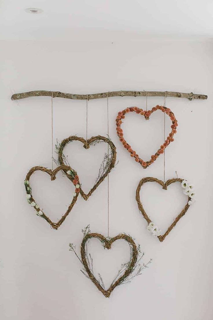 Rustic Heart Garland with Natural Twigs Decor