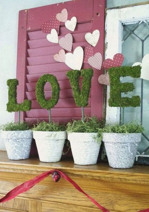 Rustic Mossy LOVE Planter Display