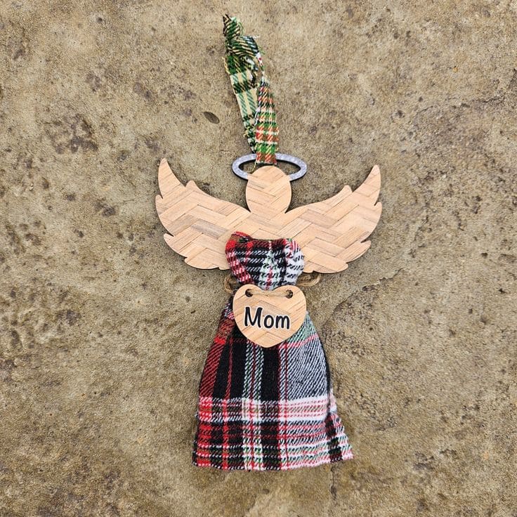 Rustic Plaid Angel Memorial Ornament for Mom