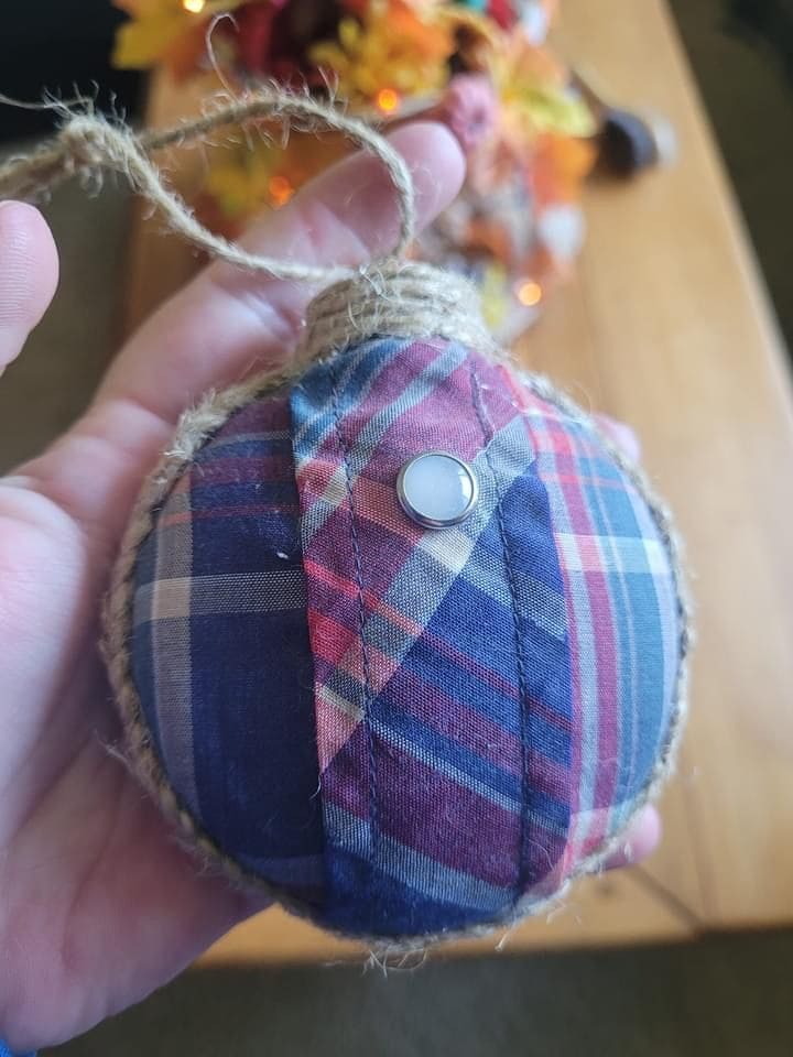 Rustic Plaid Fabric Ornament with Twine