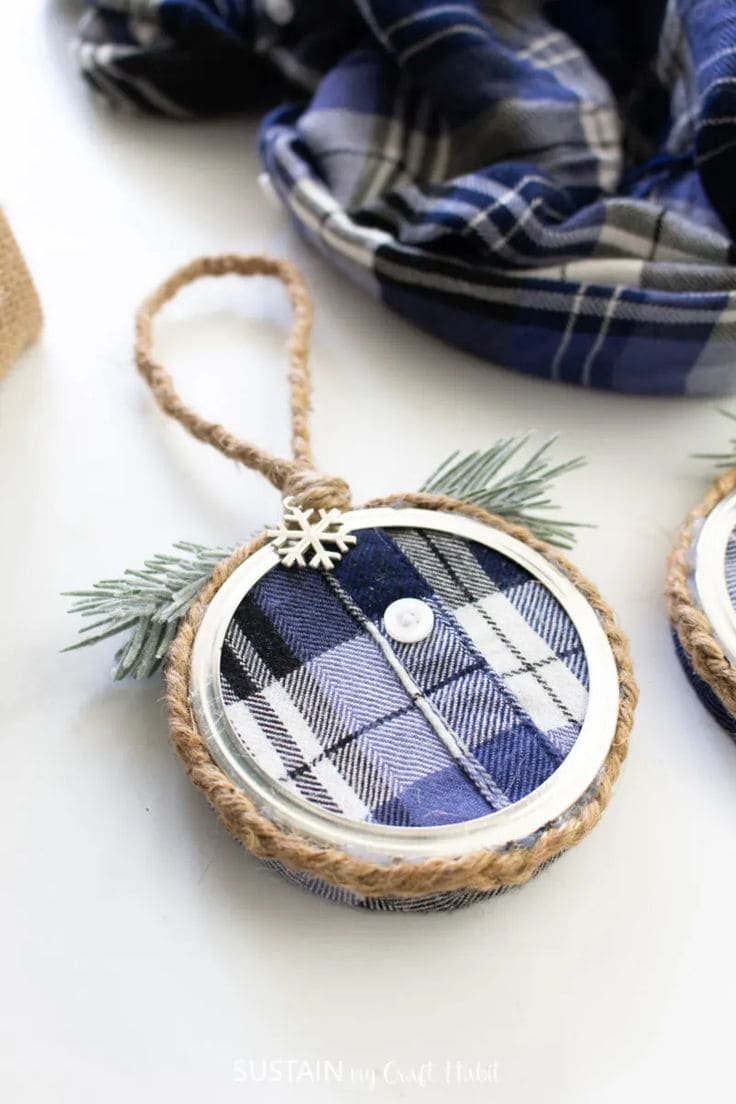 Rustic Plaid Jar Lid Memorial Ornament