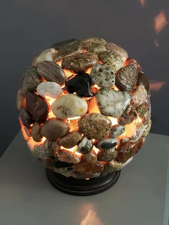 Rustic Stone Sphere Table Lamp