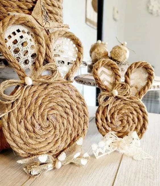 Rustic Twine Bunny Easter Decorations with Lace