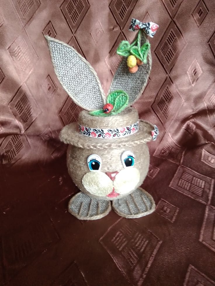 Rustic Twine Bunny with Decorative Hat