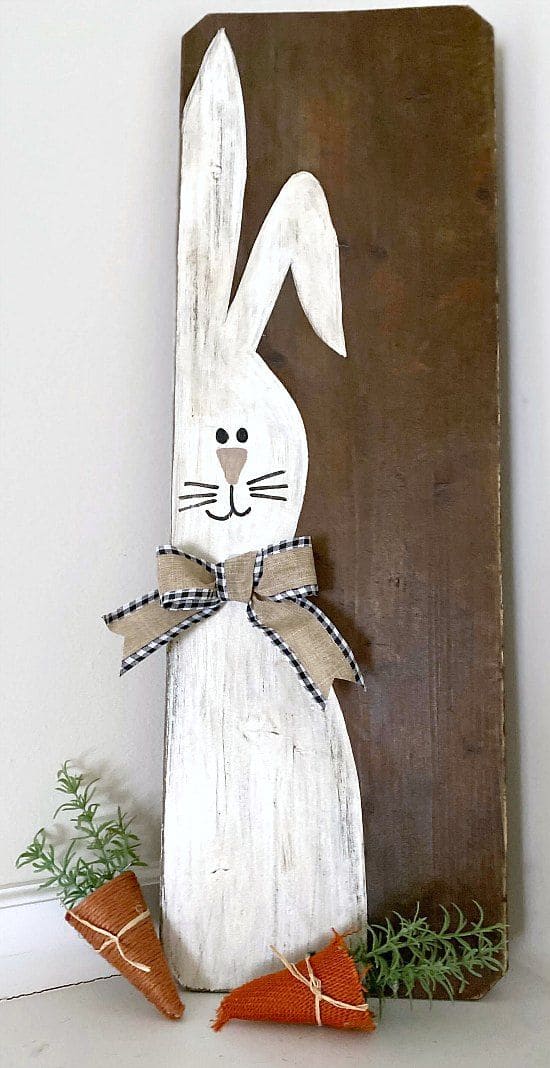 Rustic Wooden Bunny Sign with Burlap Accents