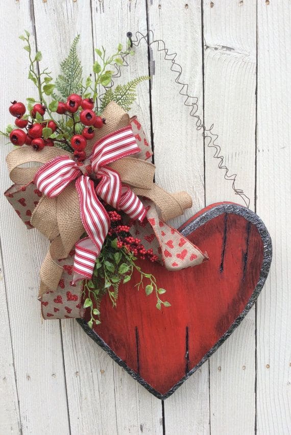 Rustic Wooden Heart Wreath with Burlap