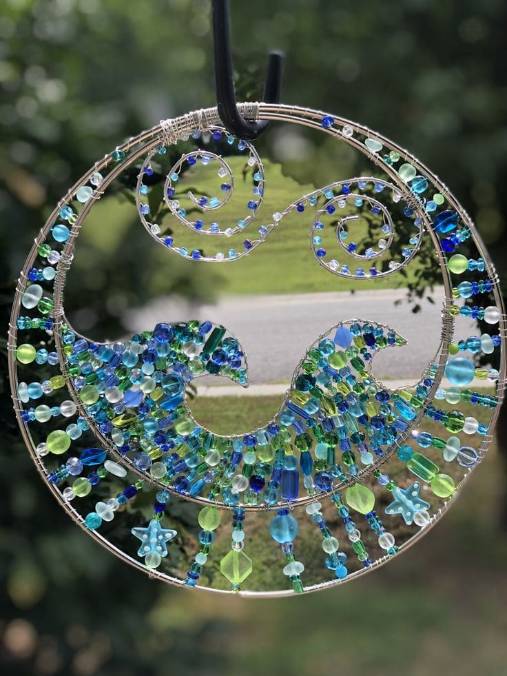 Stunning Ocean Wave Beaded Wire Suncatcher