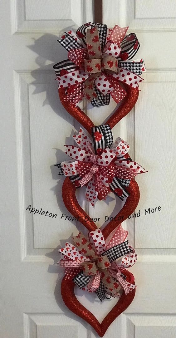 Triple Glitter Heart Wreath with Festive Bows