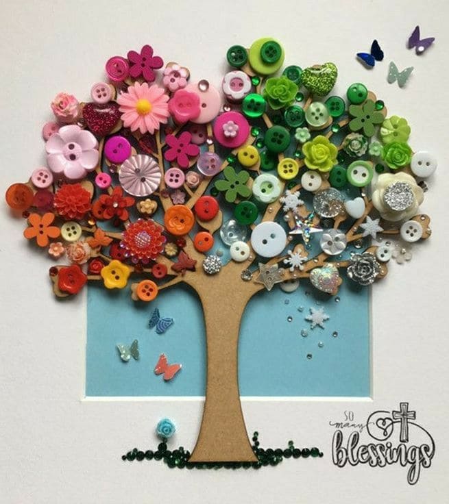 Vibrant Button Tree of Blessings Art