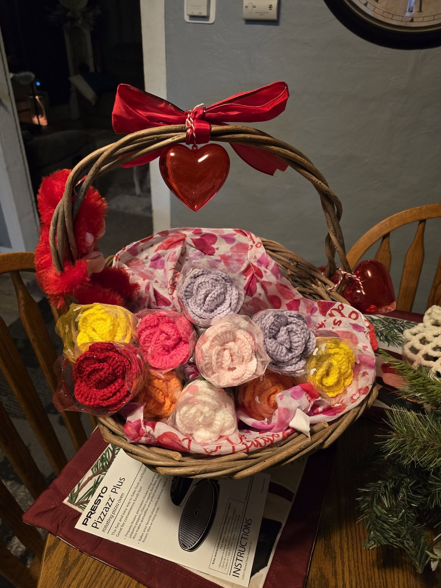 Vibrant Crochet Rose Valentine Basket Creation