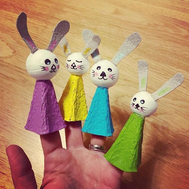 Vibrant Egg Carton Bunny Finger Puppets