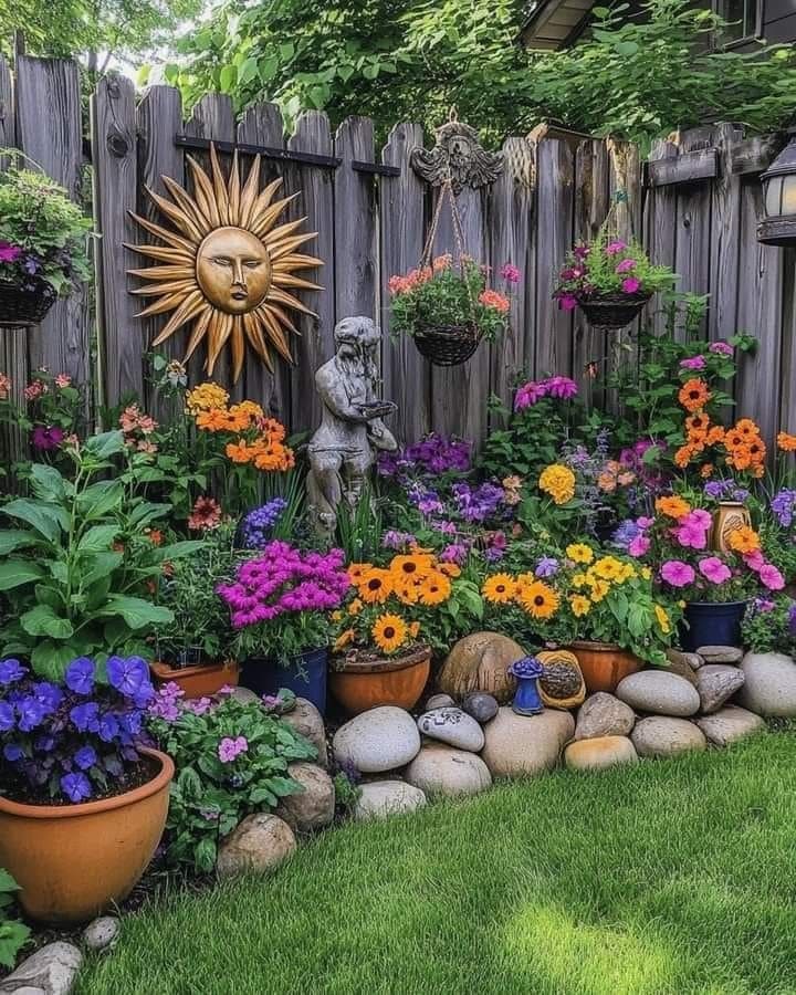 Vibrant Floral Haven with Sunburst Decor