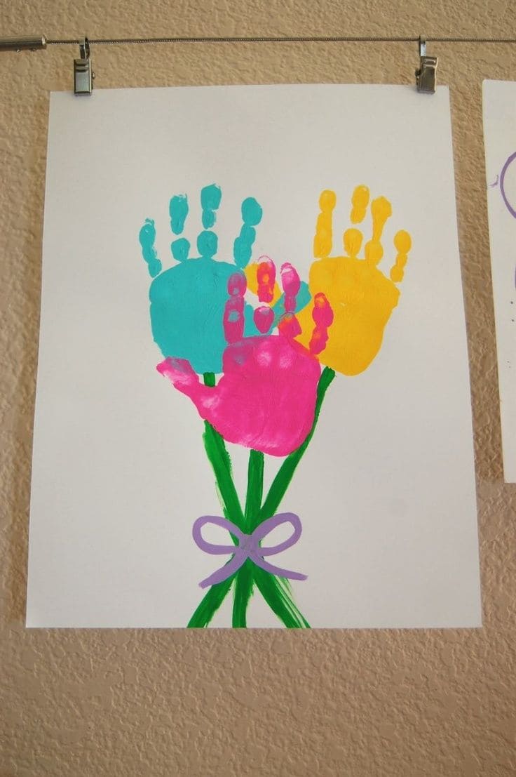 Vibrant Handprint Bouquet Easter Art