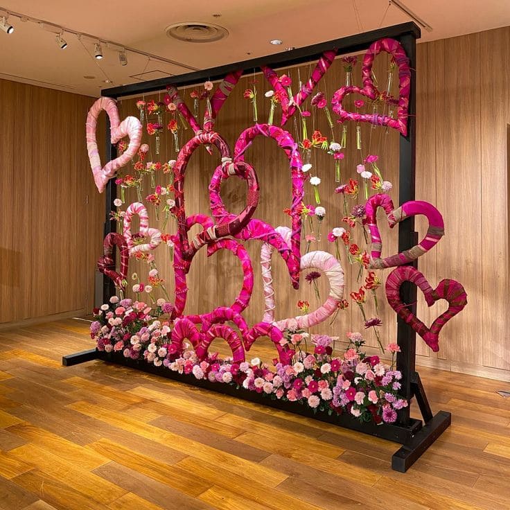 Vibrant Heart Display with Hanging Florals