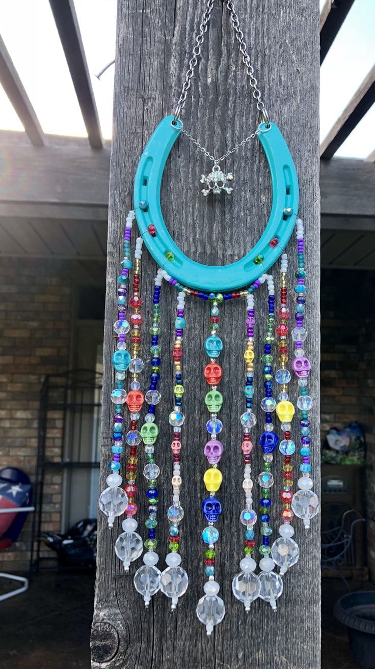 Vibrant Horseshoe Suncatcher with Beads and Crystals