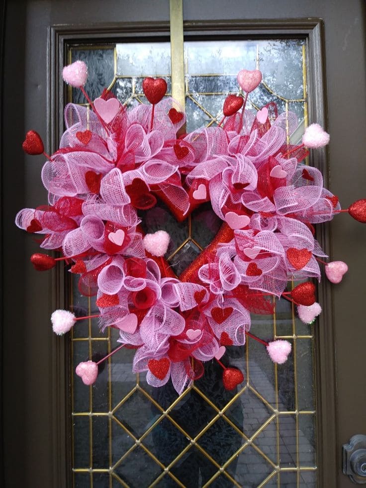 Vibrant Mesh Heart Wreath with Glittered Accents