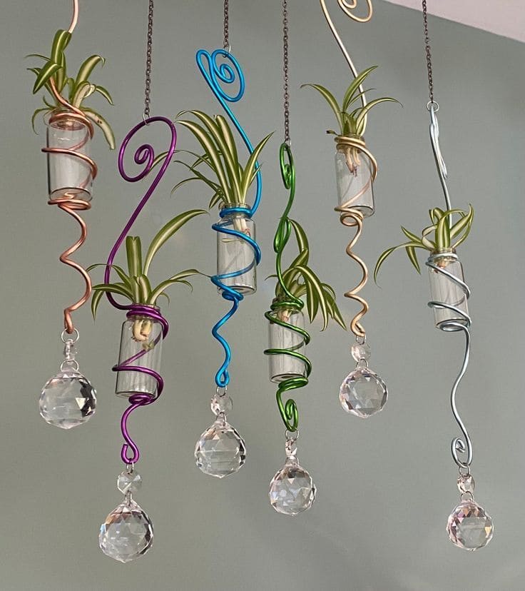 Vibrant Wire-Wrapped Hanging Planter Suncatchers