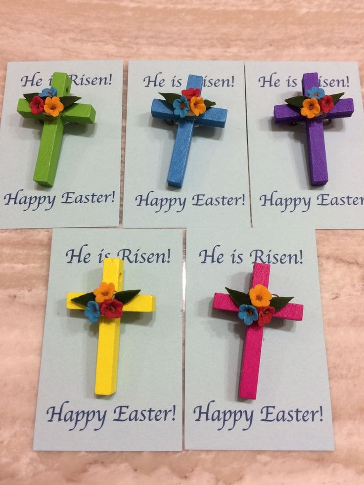 Vibrant Wooden Cross Pins with Floral Embellishments