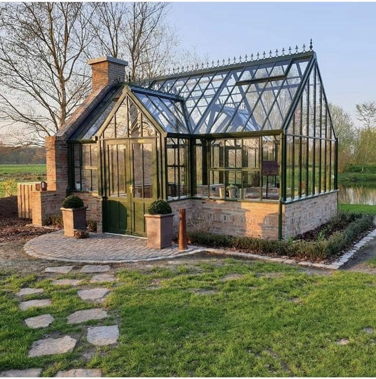 Victorian-Style Greenhouse with Ornate Iron Detailing