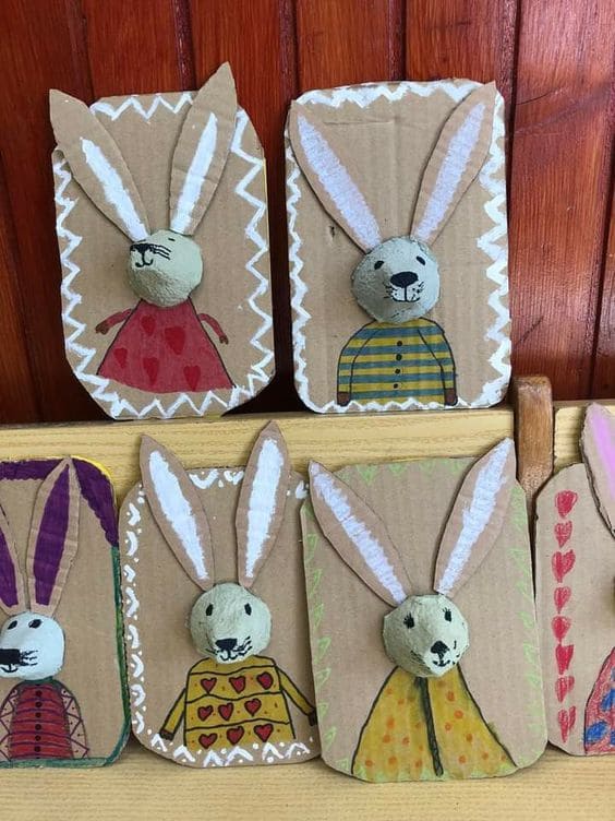 Whimsical Cardboard Bunny Portraits Easter