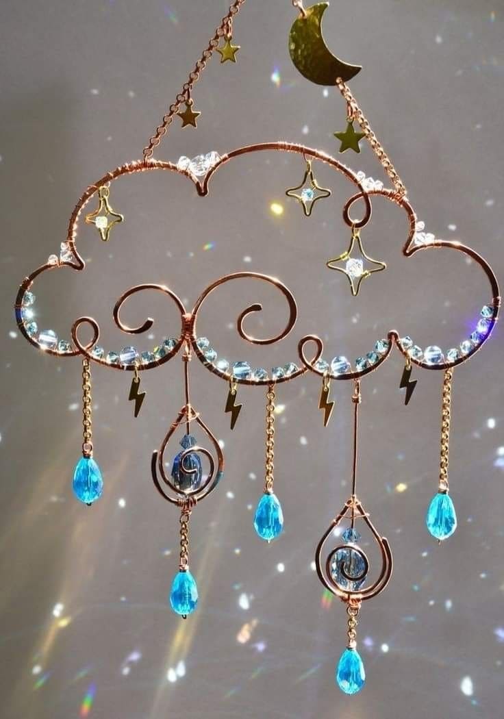 Whimsical Copper Cloud and Crystal Raindrops