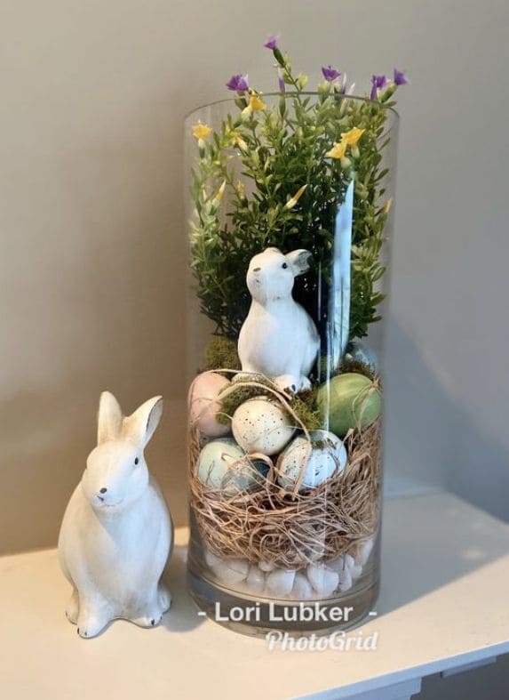 Whimsical Easter Bunny Glass Vase Arrangement