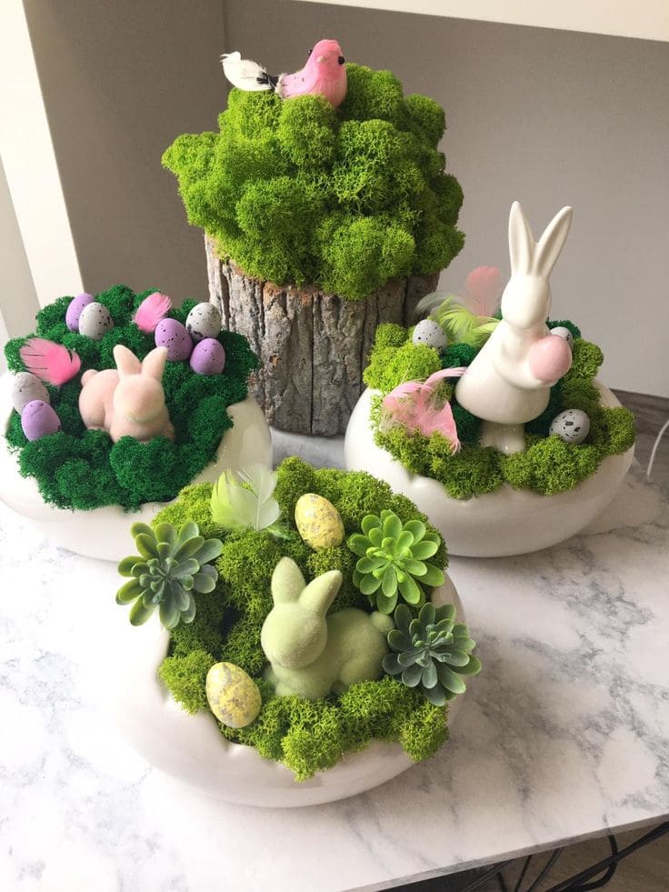 Whimsical Moss Bunny Easter Centerpieces