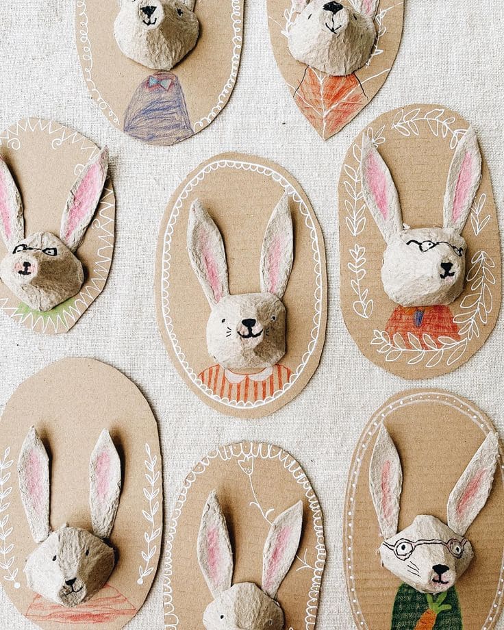 Whimsical Recycled Bunny Portrait Craft Idea