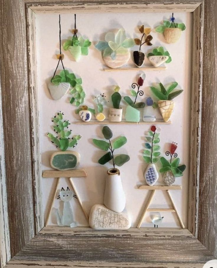 Whimsical Sea Glass Plant Art Frames