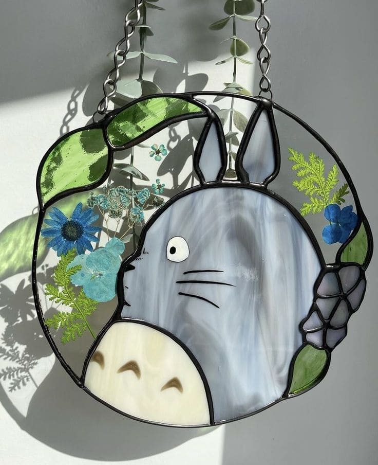 Whimsical Totoro Stained Glass Art