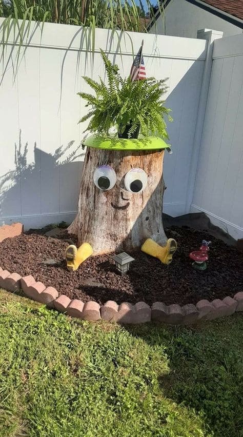 Whimsical Tree Stump Planter with Playful Accents