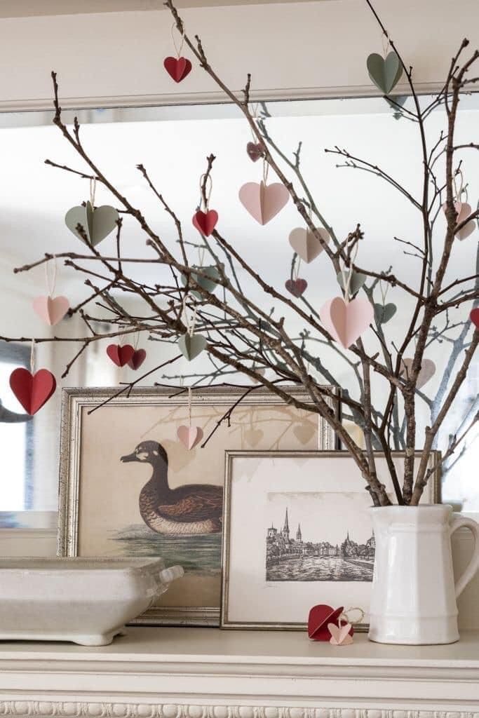 Whimsical Valentine Heart Branch Display