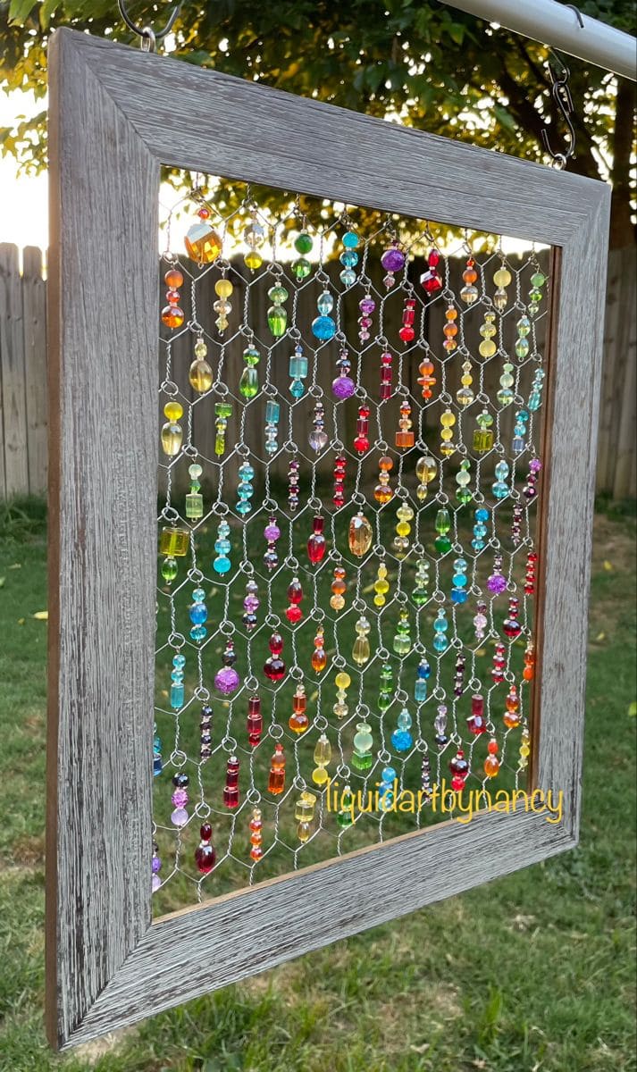 Wooden Frame Rainbow Beaded Suncatcher