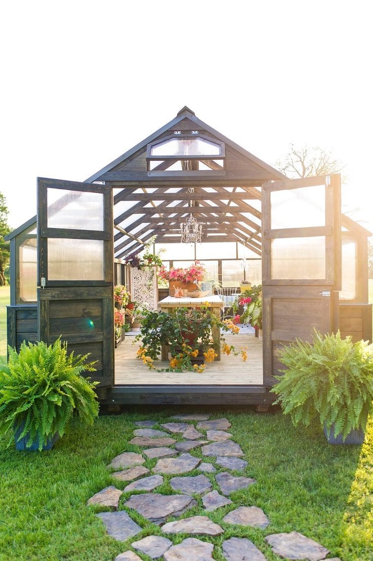 Wooden Greenhouse With Crystal Chandelier Accent