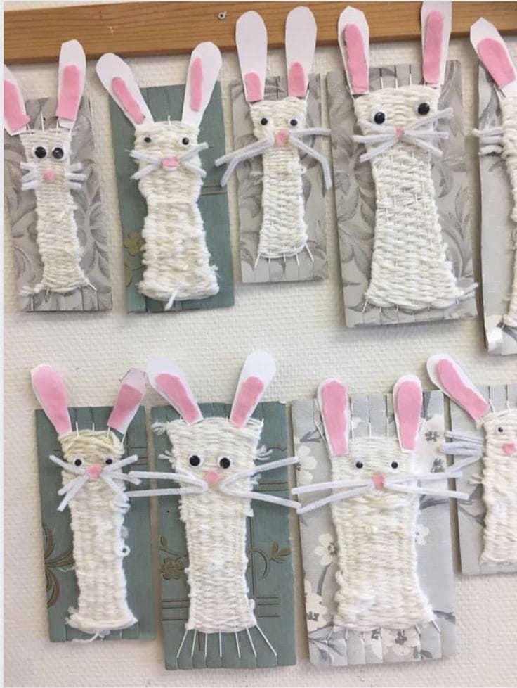 Yarn-Wrapped Bunny Art on Boards