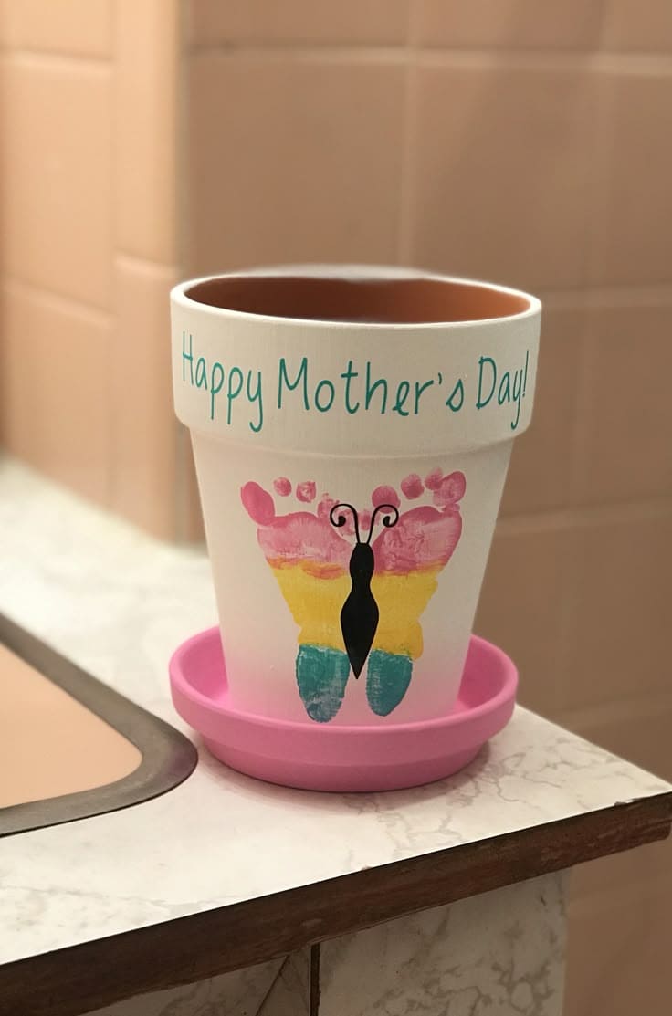 Precious Footprint Butterfly Mothers Day Planter